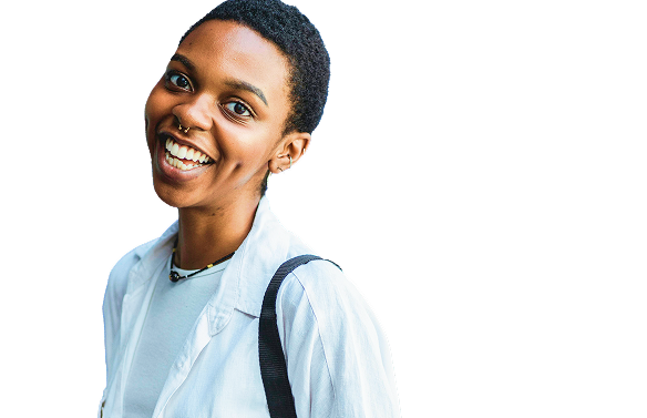 A smiling Black student wearing a white jacket and a backpack stands against a gradient background. Bold black text on the right side reads, SHOULD WE BE COVERING AN EVENT AT YOUR SCHOOL? Below, smaller white text invites students to submit tips about campus organizations or student leaders who should be highlighted. A call-to-action button at the bottom says, SUBMIT A TIP!